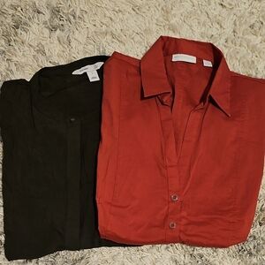 New York & Company Button-up Stretch Shirt & ON Hidden Button Tunic Shirt, SizeL